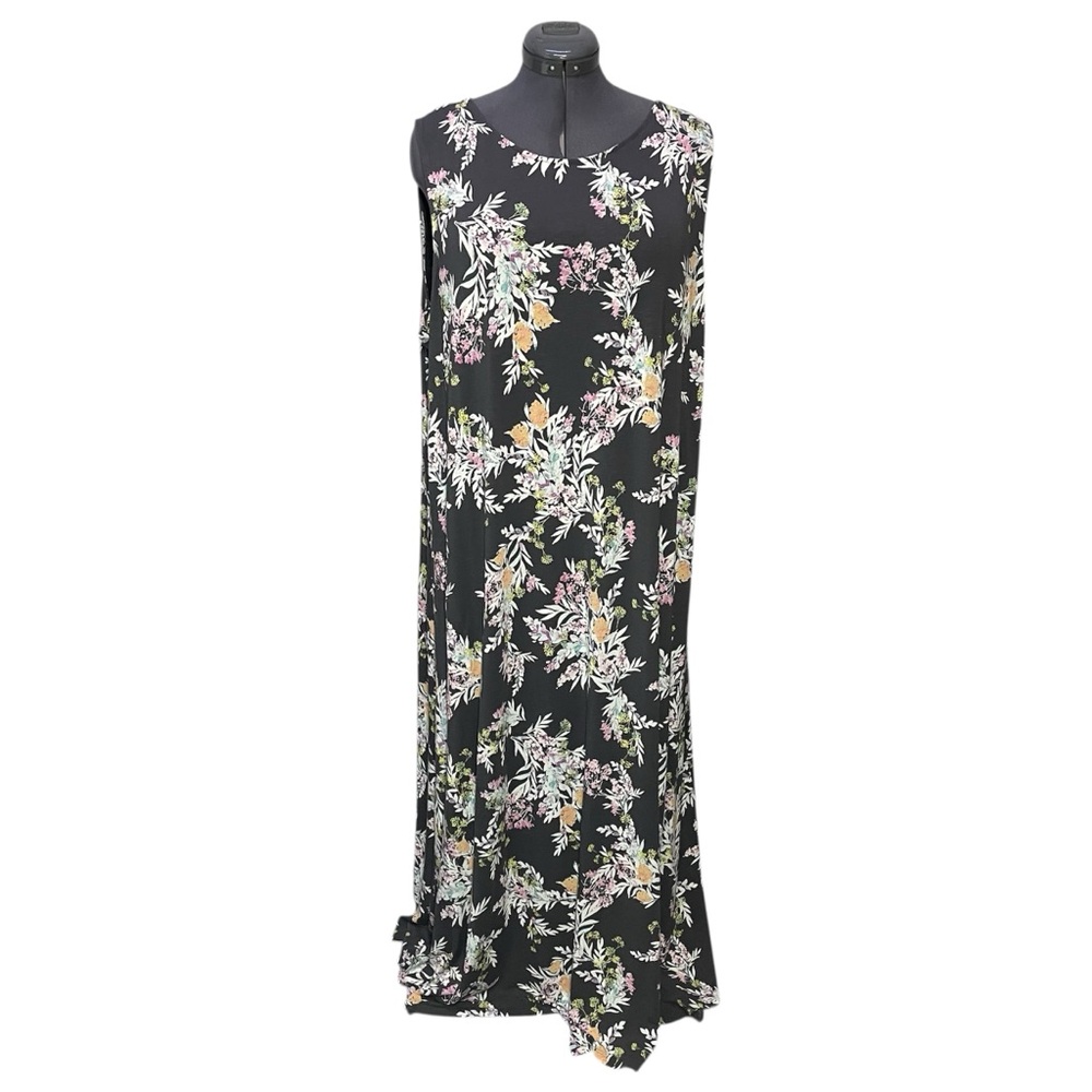 J Jill Grey Floral Maxi Jersey Dress Womens 3X Plus Sleeveless Pink Orange White